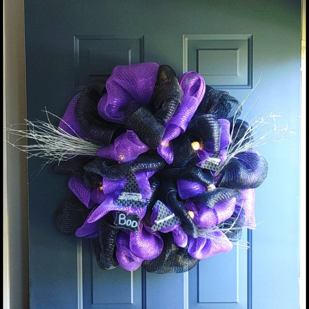 Witch Wreath Handmade Light Up Witch Hat Wreath Holiday Door Decor